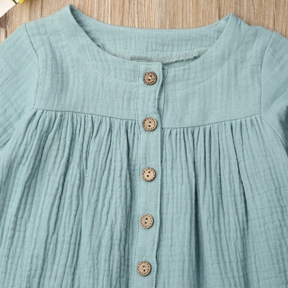 Boho Girl Dusty Blue Muslin Cotton Long Sleeve Dress Pockets Button Up Sz 4-5 - Picture 4 of 6